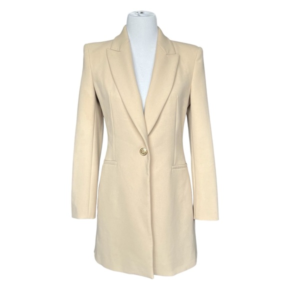 Zara Long Blazer with Single Gold Button Women’s Size Small Tan Beige - Picture 5 of 10